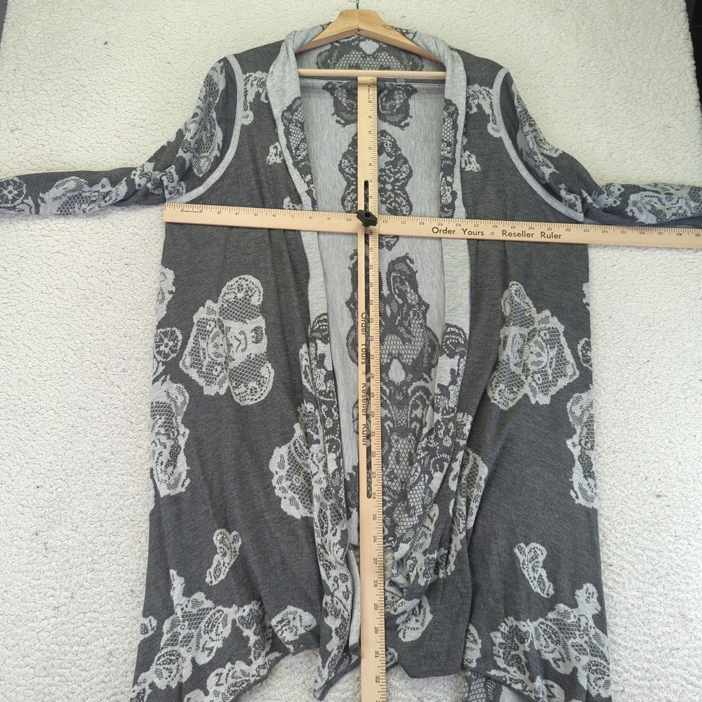 Neiman Marcus Gray Lace Print Waterfall Cardigan Sweater Duster Open Front Large - Picture 3 of 11